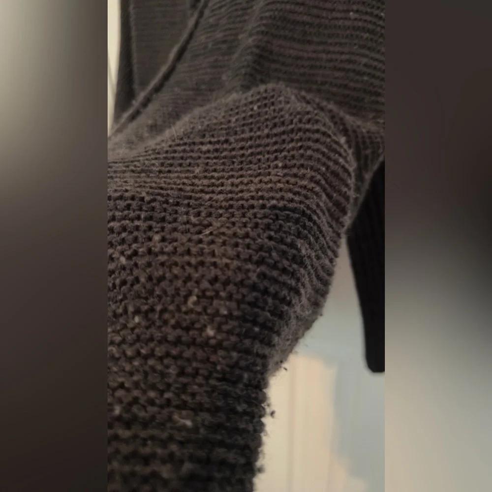 COZY CASUAL Chunky Cocoon Cardigan Open Front Woven Sweater Dark Brown & Black